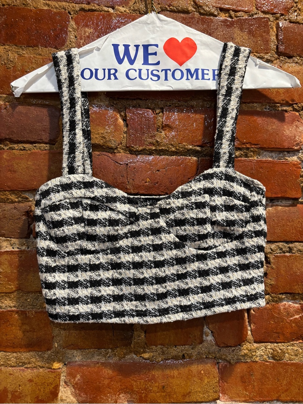 Striped Bouclé Cropped Tank Top - Black & White